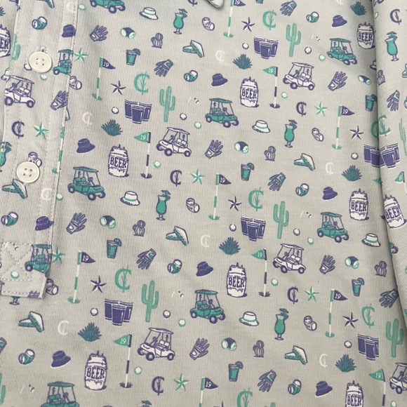 CRIQUET Polo men’s size medium golf carts cactus print blue and green - Picture 4 of 8